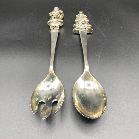 Vintage Christmas Wallace Silversmiths 2pc Salad Set and Set of 4 Spreaders - Picture 6 of 6
